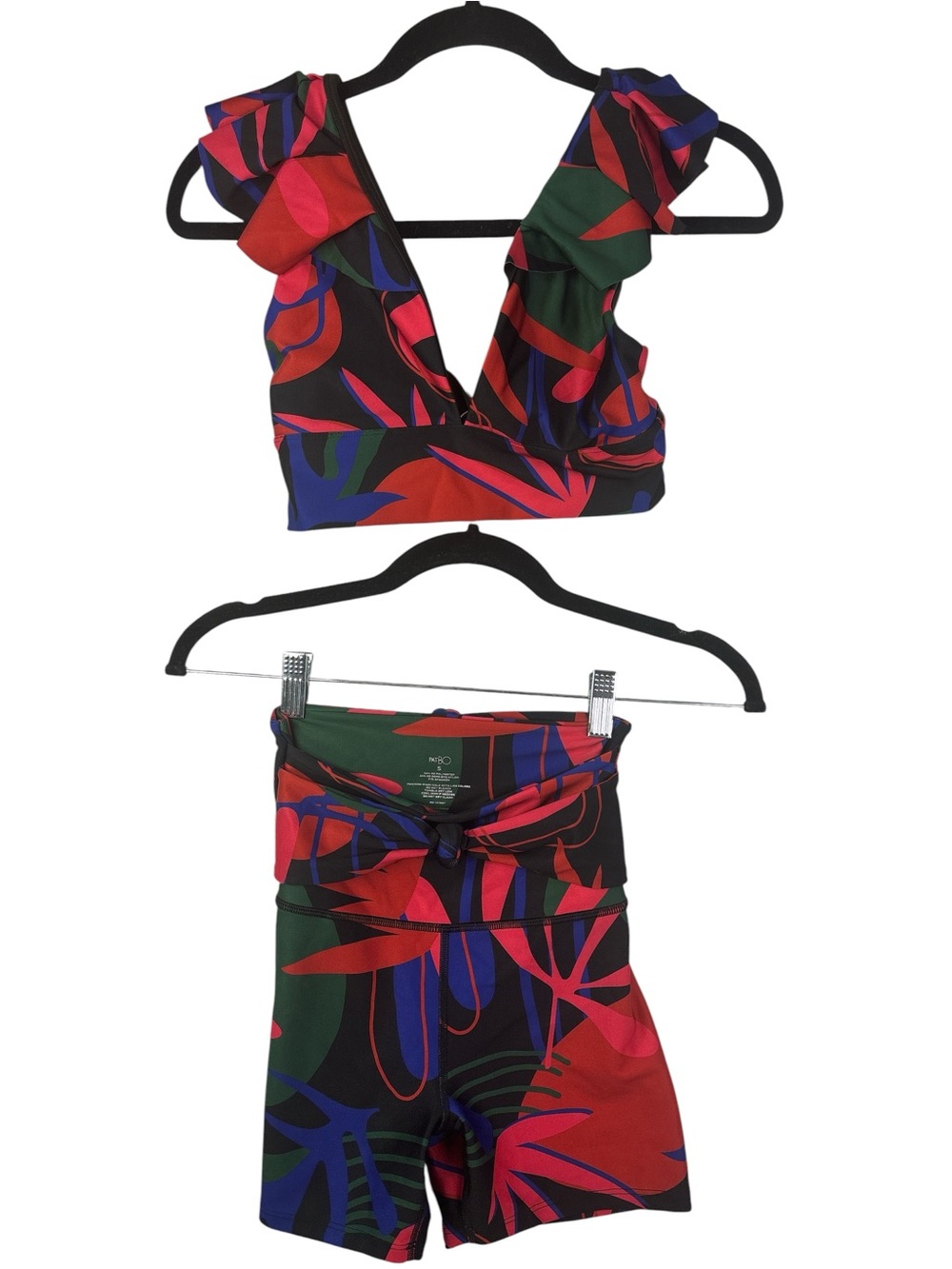 PatBO Multicolor Tropical Print Crop Top - Black, Red, Green, Blue